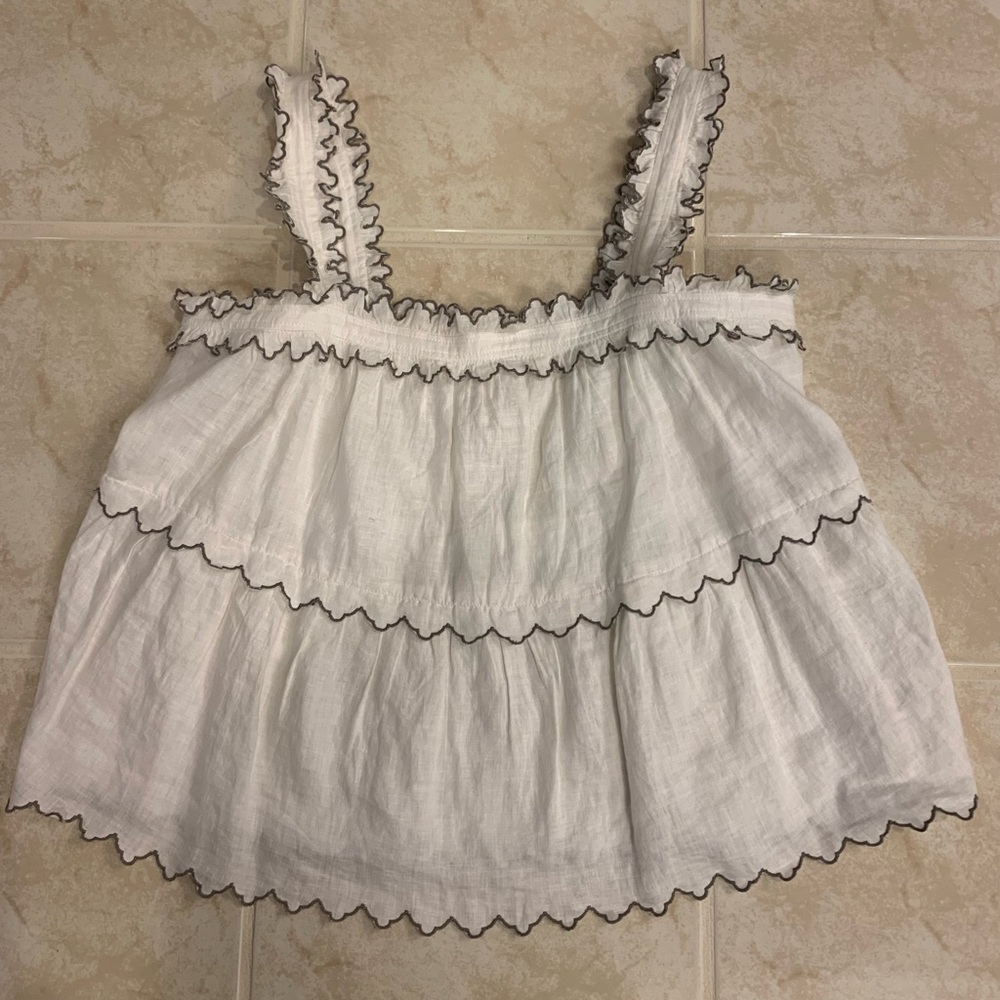 Rebecca Taylor White Ruffle Trim Crop Top